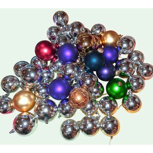 56 Vintage Christmas Ornaments Balls Assorted Colors Metallic Silver